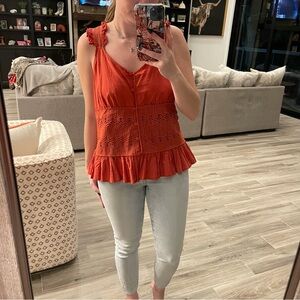 Adiva Orange Sleeveless Blouse